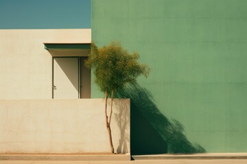 Green and Brown House Minimalism in a negative artistic space. Visual abstract metaphor. Geometric shapes with gradients.