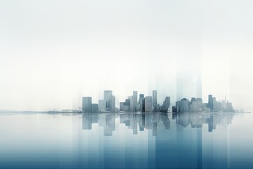Gray and Blue Skyline Minimalism in a negative artistic space. Visual abstract metaphor. Geometric shapes with gradients.