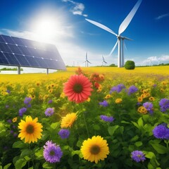 solar panels and turbines  nature flower environmental Renewable Energy: One of the most prominent areas where technology and the green concept converge is in the development and utilization of renewa
