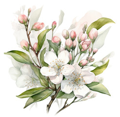 Watercolor illustration of spring flowers. Generative AI, png image