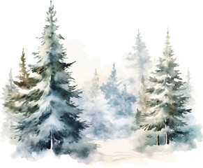 Winter forest background watercolour illustration created with Generative AI technology