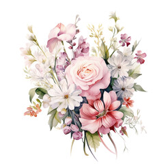 Obraz na płótnie Canvas Watercolor illustration of spring flowers bouquet. Generative AI, png image.