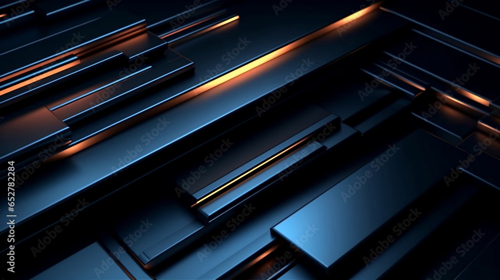 Poster black diagonal rectangle shapes stack surface with glowing light, futuristic and technology concept 