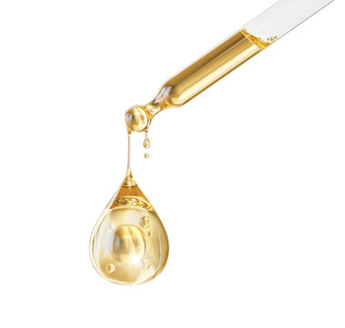 Cosmetic pipette with Cosmetic Essence oil Liquid drop on a white background, 3d rendering.