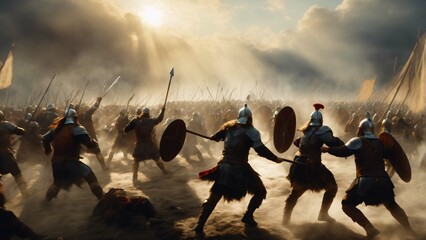 Ancient Viking Battle Illustration. Highly detailed and realistic design - obrazy, fototapety, plakaty
