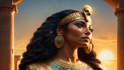 Cleopatra Portrait in ancient Egypt. Closeup illustration in high resolution - obrazy, fototapety, plakaty
