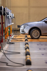 EV charging an electric car.Power supply for electric car charging. Socket for electric car battery...