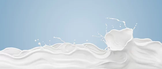 Poster Im Rahmen Milk or Cream Yogurt wave background, White Milk splashes with clipping path , 3D Rendering. © Anusorn