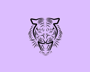 tiger vector illustration, unique creative design art, simple with abstract lines, brave and dashing tiger face.