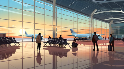 people in the airport vector illustration art 