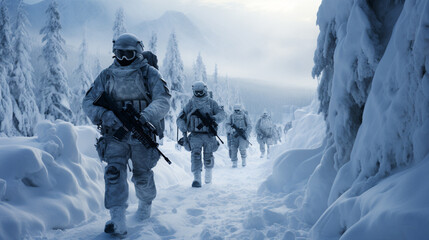 military on the background of war, winter