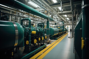 Green Hydrogen facility concept. H2 pipes - obrazy, fototapety, plakaty