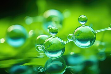 Green Hydrogen H2 molecules in a green background - obrazy, fototapety, plakaty