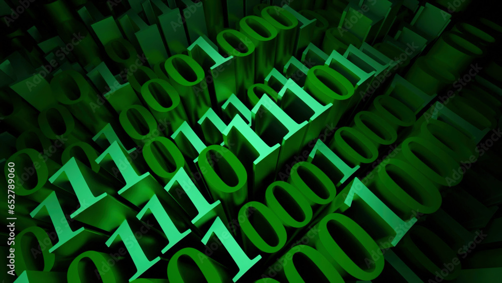 Aufkleber background of moving 3d digits of matrix code. design. extendable 3d numbers on black background. 3d