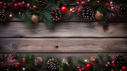 Christmas background with decorations frame. Copy space text