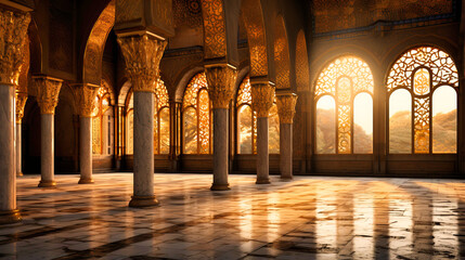 Byzantine-inspired chapel room with gold mosaics and arches - obrazy, fototapety, plakaty