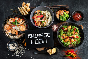 Assortment of asian traditional dishes. Asian food.