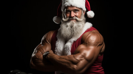 muscular santa claus posing in studio