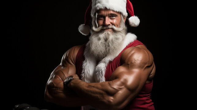 muscular santa claus posing in studio