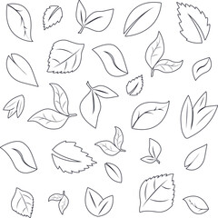 sketch seamless pattern leaves on a white background