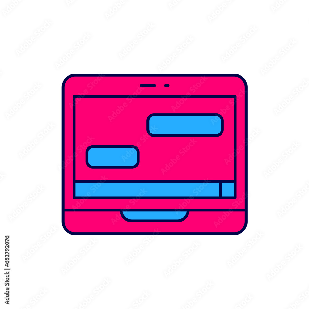 Poster filled outline new chat messages notification on laptop icon isolated on white background. smartphon