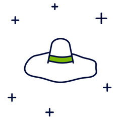 Filled outline Elegant women hat icon isolated on white background. Vector