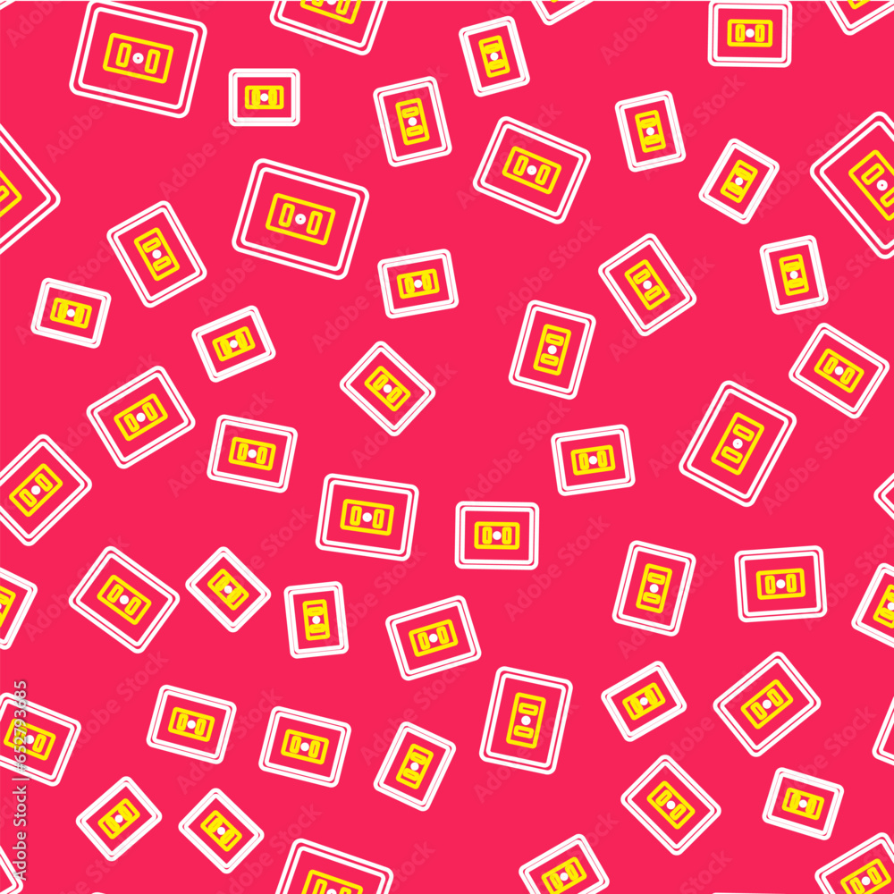 Poster line electrical outlet icon isolated seamless pattern on red background. power socket. rosette symbo