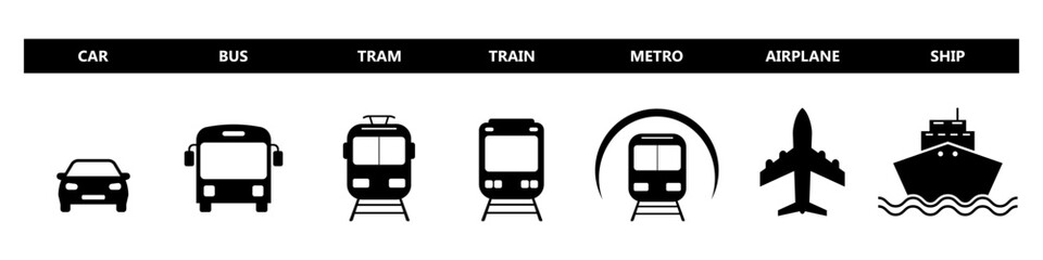 Means of public transport. Vector transportation icons isolated on white. - obrazy, fototapety, plakaty