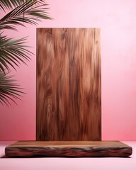 Wooden podium stage stand for product placement background 3d render