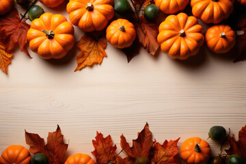 Flat lay Thanksgiving and Autumn decoration concept made from autumn leaves and pumpkin on white background