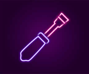 Glowing neon line Screwdriver icon isolated on black background. Service tool symbol. Colorful outline concept. Vector