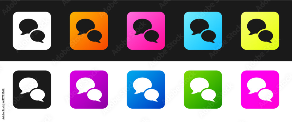 Poster set speech bubble chat icon isolated on black and white background. message icon. communication or c