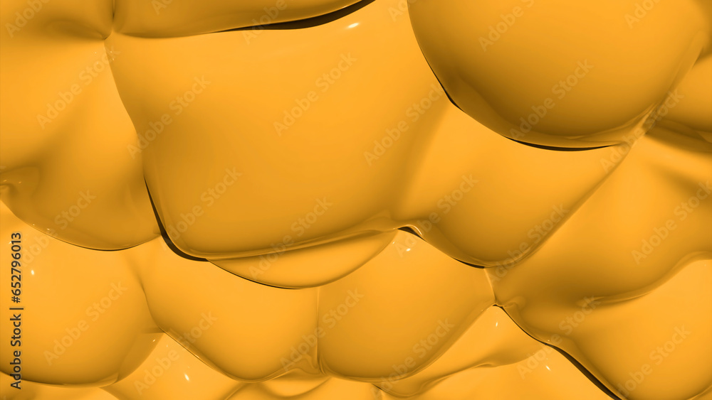 Poster blue and yellow background. design. big inflating bubbles in animation that move in different direct