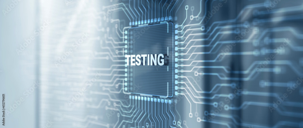 Aufkleber testing business process. abstract design of illustrations with the inscription testing