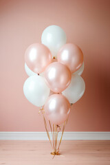 Festive balloons in pale pink and white in a bouquet or bundle