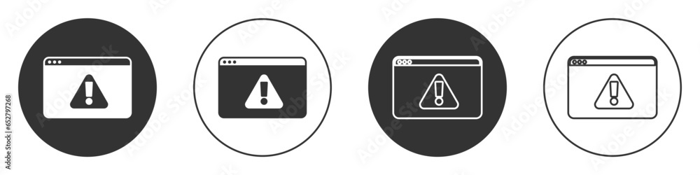 Poster black browser with exclamation mark icon isolated on white background. alert message smartphone noti