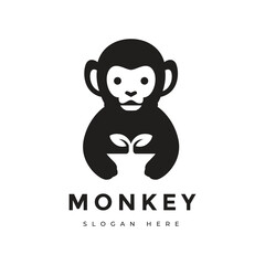 cute monkey animal mammal primate mascot wildlife character logo design vector graphic illustration