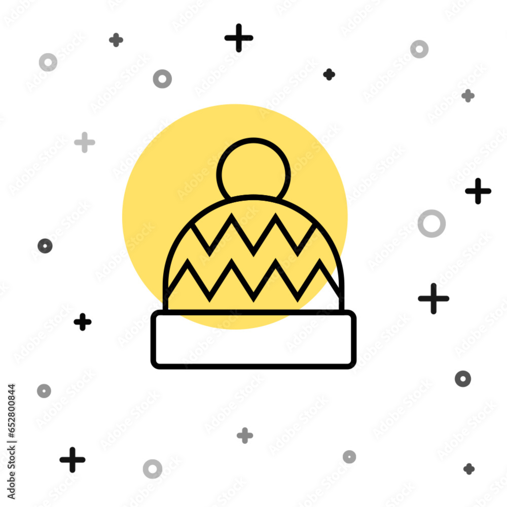 Poster black line beanie hat icon isolated on white background. random dynamic shapes. vector