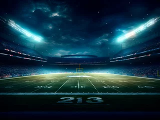 Fotobehang American football field at night underneath stadium lights © MadsDonald