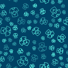 Green line Hockey jersey icon isolated seamless pattern on blue background. Vector