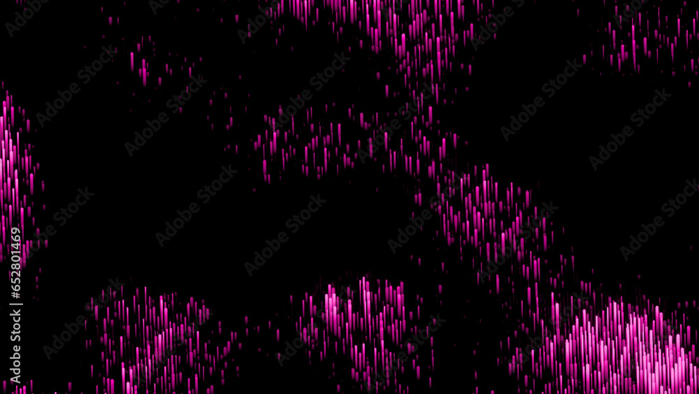 Poster purple and pink sequins. design. a black background with a glow made in cartoon abstraction that are