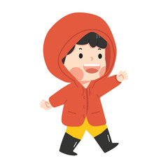 Cute boy wear red raincoat cartoon