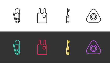 Set line Safety pin, Sleeveless T-shirt, Awl tool and Sewing chalk on black and white. Vector
