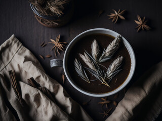  Coffee cup leaves on table