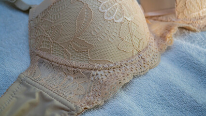 Beige floral lace luxury elegant women push up bra. 