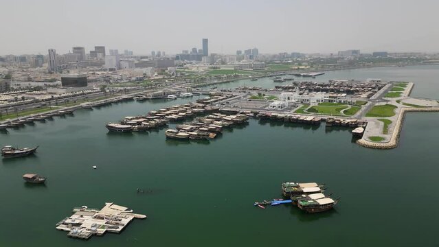 Bird's-eye view of Dhow Harbour in Doha city (Ad-Dauha) in Qatar