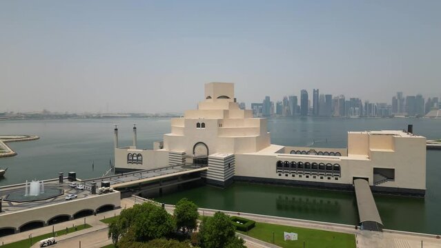 Aerial shot of The Museum of Islamic Art in Doha, Qatar
