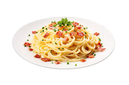 Spaghetti carbonara isolated on transparent background. PNG file, cut out