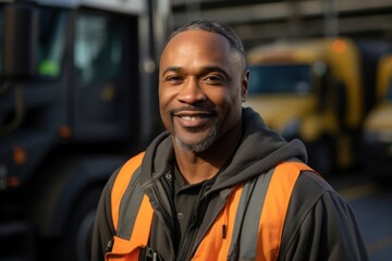 Fototapeta na wymiar Black Man Industrial Truck Operator Occupation Employment Workplace Backdrop Generative AI