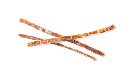 Fish Jerky Isolated, Dry Salted Seafood Snack, Hake Stockfish, Small Pieces of Dehydrated Pollock